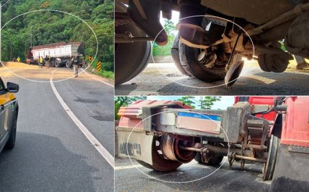 Carreta com freio adulterado tomba na BR-376 em Guaratuba e interdita trânsito