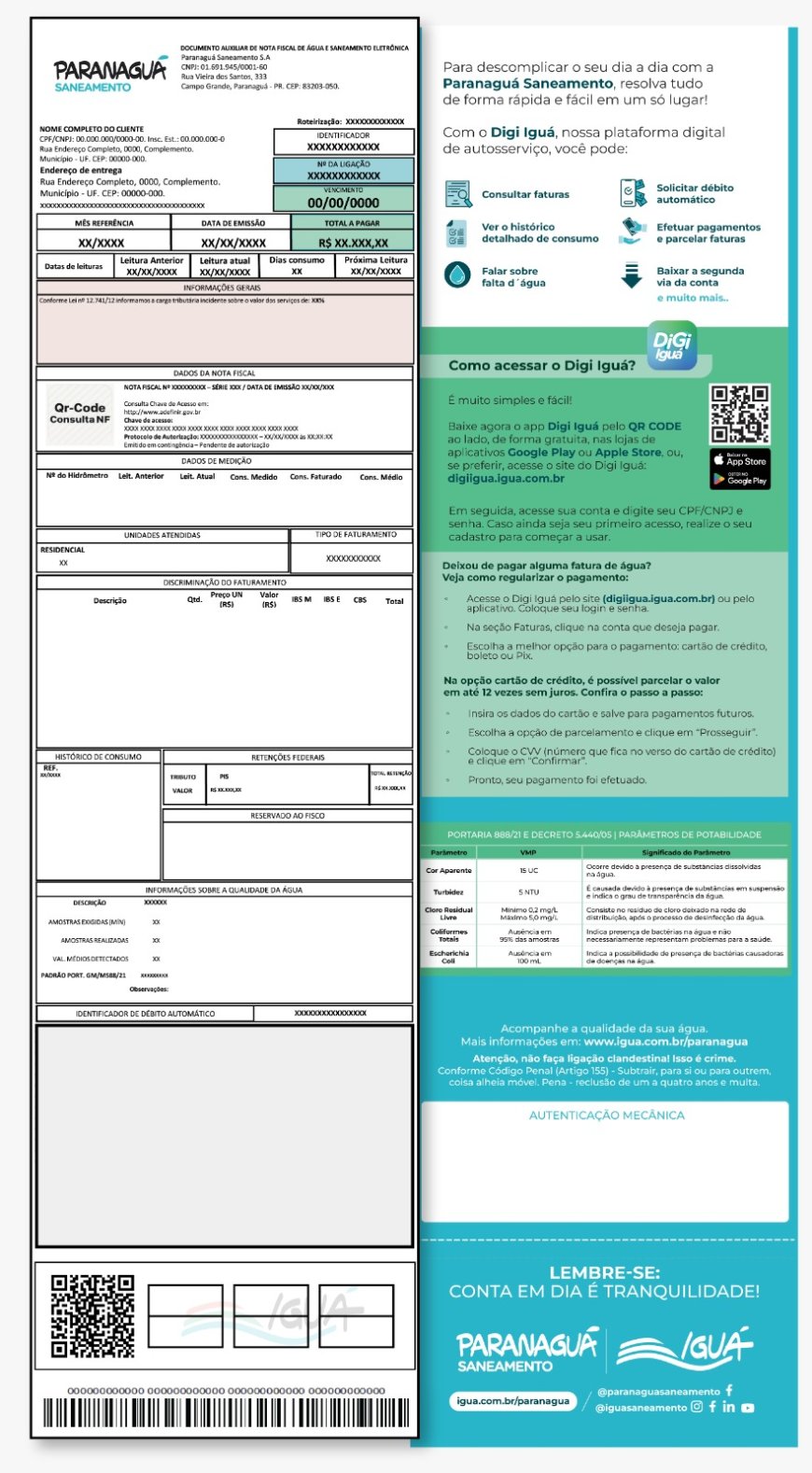 Fatura de água terá novo modelo a partir de janeiro de 2026