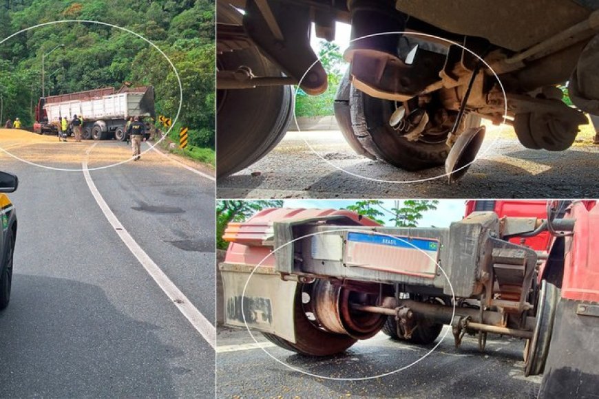 Carreta com freio adulterado tomba na BR-376 em Guaratuba e interdita trânsito