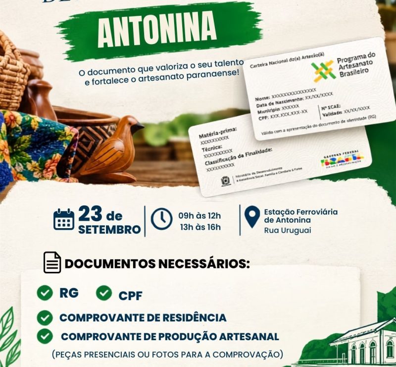 Antonina emite Carteira Nacional do Artesão de graça neste mês
