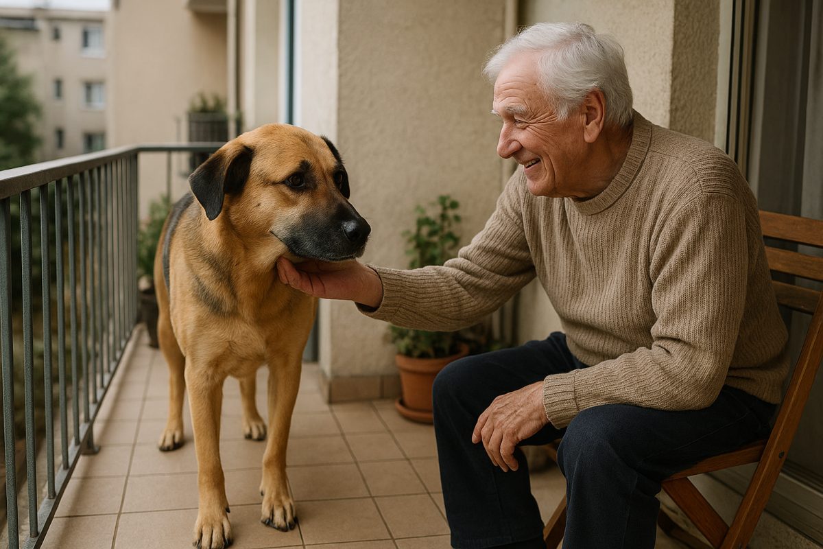 Cachorro faz amizade inesperada com visitante após atravessar varanda