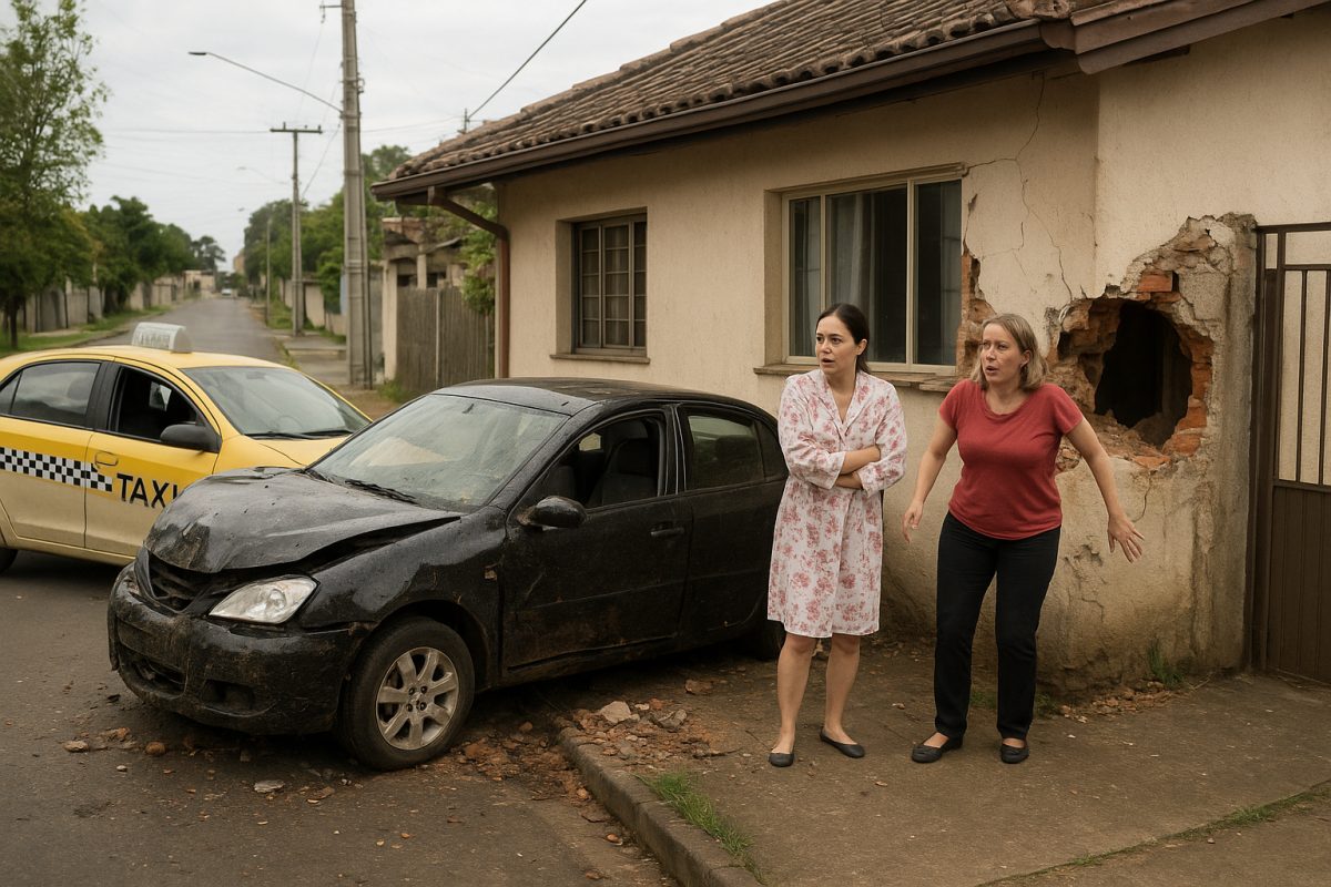 Carro colide com táxi e atinge residência no Cajuru, em Curitiba