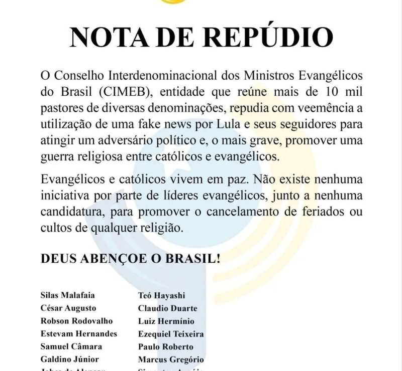 Conselho evangélico acusa lula de fomentar conflito religioso com fake news