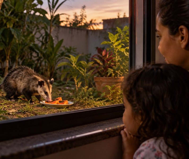 Família alimenta gambá no quintal e descobre morador indesejado no forro