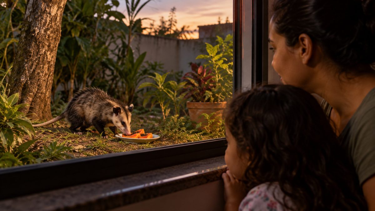 Família começou a deixar frutas para um pequeno visitante que aparecia no quintal todas as noites, achou divertido durante semanas e mudou de ideia quando descobriu onde ele tinha decidido morar