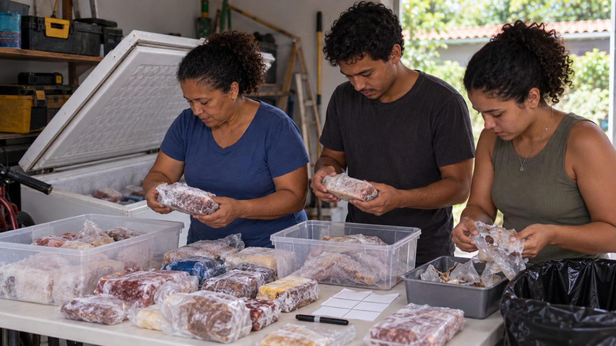 Família manteve um freezer antigo ligado na garagem por anos porque acreditava que ainda guardava alimentos importantes, até faltar energia por algumas horas e alguém finalmente decidir abrir todas as caixas do fundo