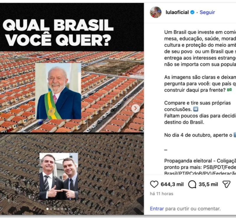 Lula compara gestão com Flávio e cita covas e jogo do Tigrinho