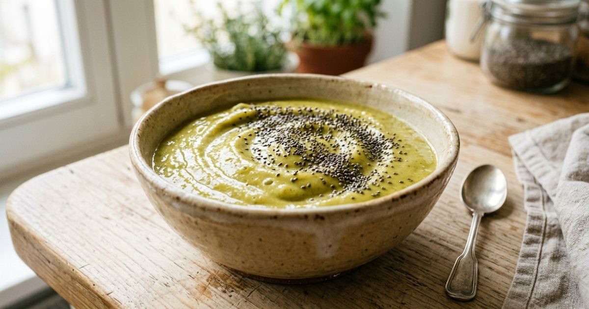 Manga congelada deixa esta vitamina naturalmente espessa e cremosa: a receita fica pronta no liquidificador e oferece mais de 22 gramas de proteína e 6 gramas de fibras