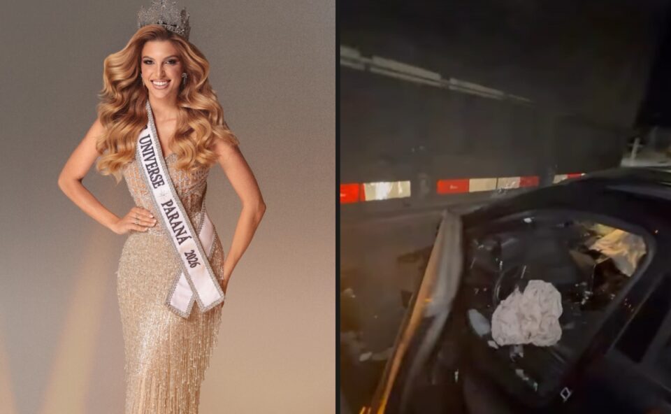 Miss Universo Paraná fica ferida após bater Jeep na traseira de carreta na PR-323; vídeo mostra como ficou o carro