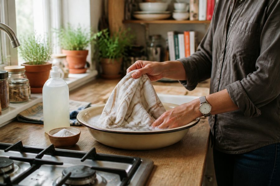 O cheiro de comida ficou preso no pano de prato? Um ingrediente simples pode ajudar