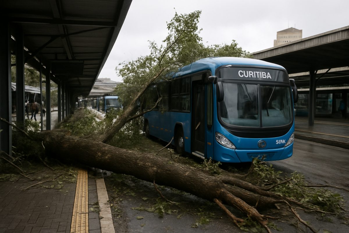 Queda de árvore interdita saída de ônibus na Rodoviária de Curitiba; assista