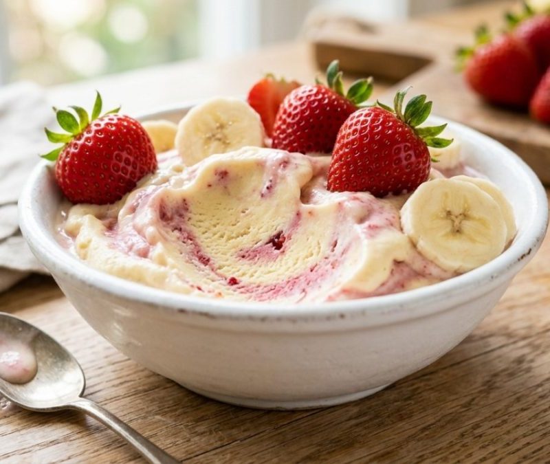 Como fazer sorvete de banana e morango cremoso sem açúcar e sem leite