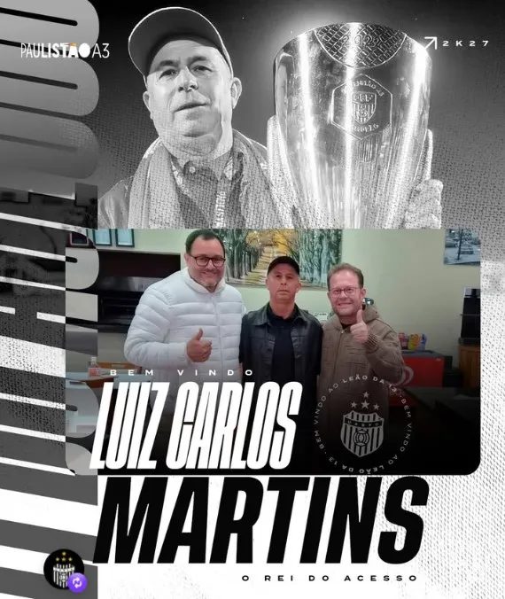 União Barbarense contrata Luiz Carlos Martins para a Série a3 de 2027