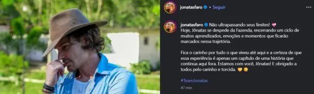 Jonatas Faro desiste de A Fazenda 18 e elenco cai no choro