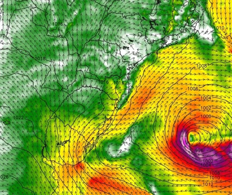 Ciclone extratropical no oceano vai impulsionar temporais no país