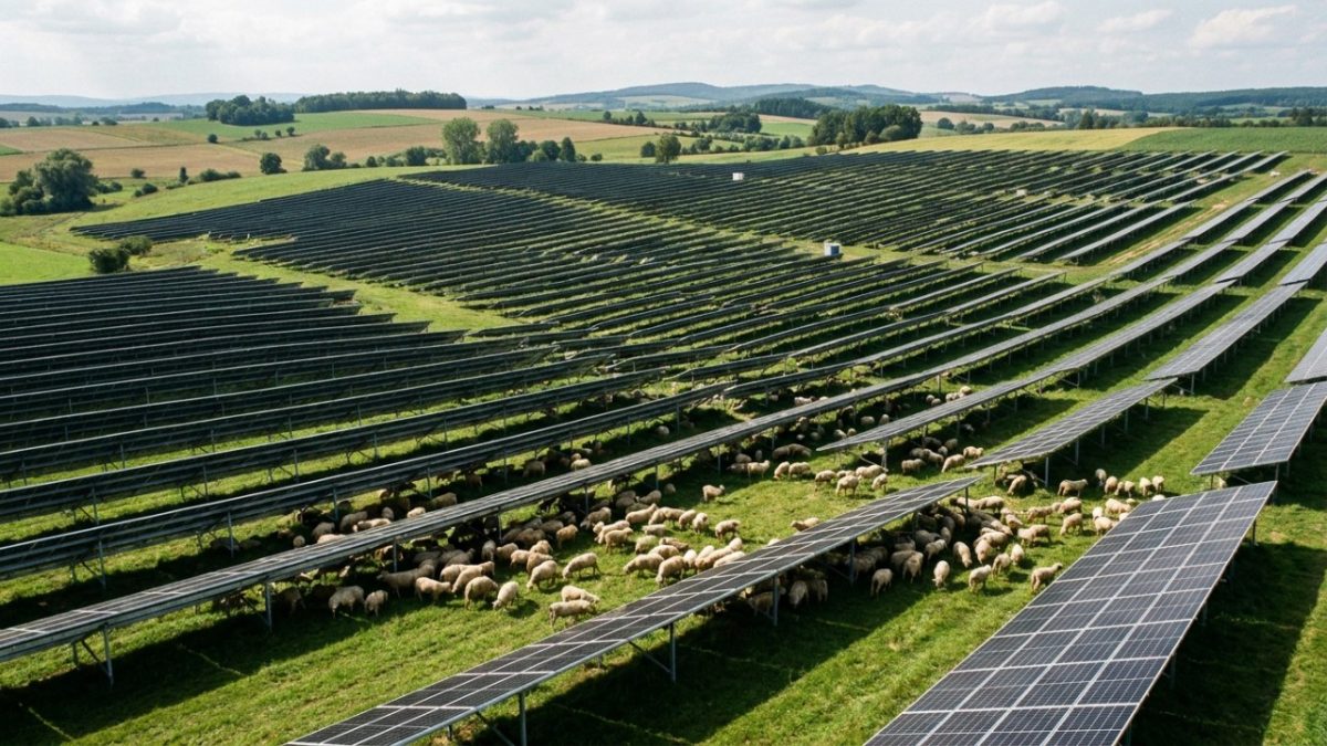 Colocaram 40 ovelhas para pastar ao redor de painéis solares, e isso começou a mudar a forma como a energia é produzida