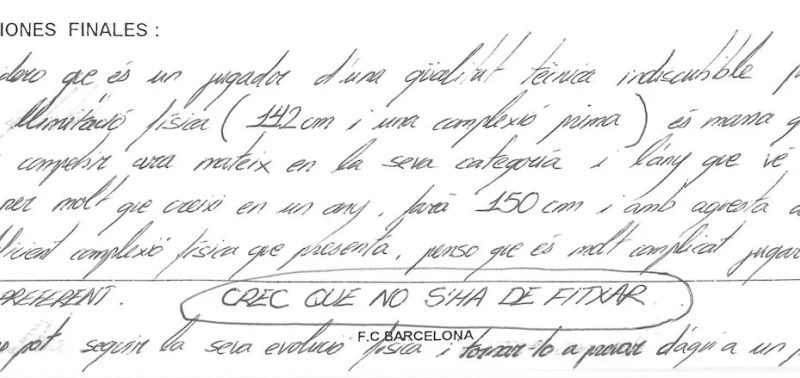 Documentos inéditos revelam que olheiro do Barcelona rejeitou Messi por altura