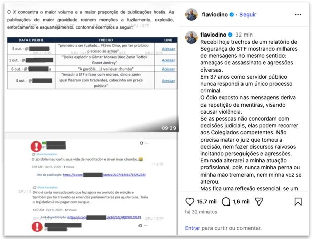 Fachin aciona Polícia Federal após relatório expor ameaças de morte contra Flávio Dino