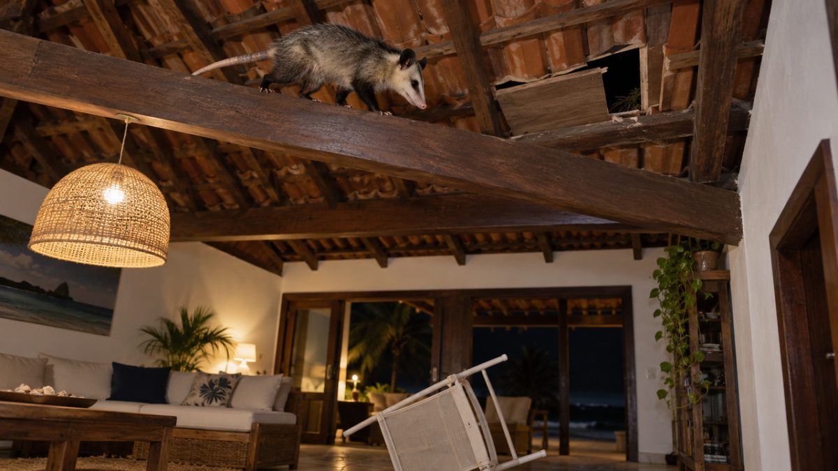 Família começa a desconfiar que alguém entra na casa de praia quando ela fica vazia, encontra cadeiras mudadas de lugar e descobre que o verdadeiro visitante chegava pelo telhado