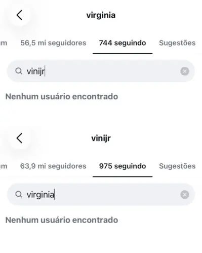 Virginia e Vini Jr. param de se seguir nas redes sociais após fim do namoro