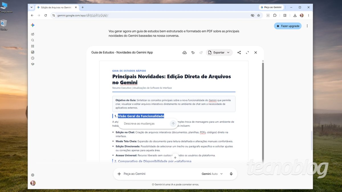Gemini agora permite editar PDFs e documentos em sua própria interface