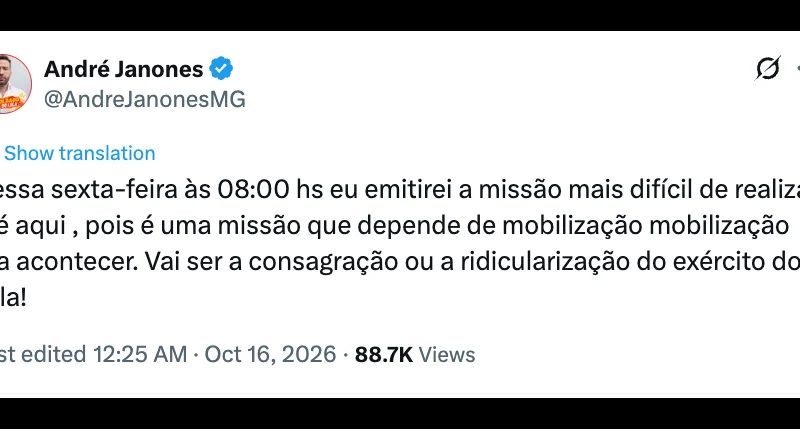 Deputado André Janones convoca apoiadores para ato nas redes sociais