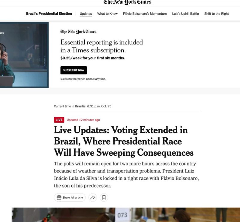 Mídia internacional repercute prorrogação de votação no Brasil