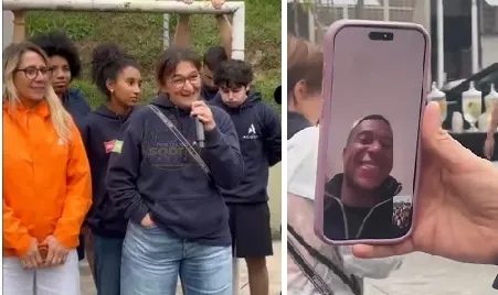Mãe de Mbappé visita escola na periferia de São Paulo em ação social