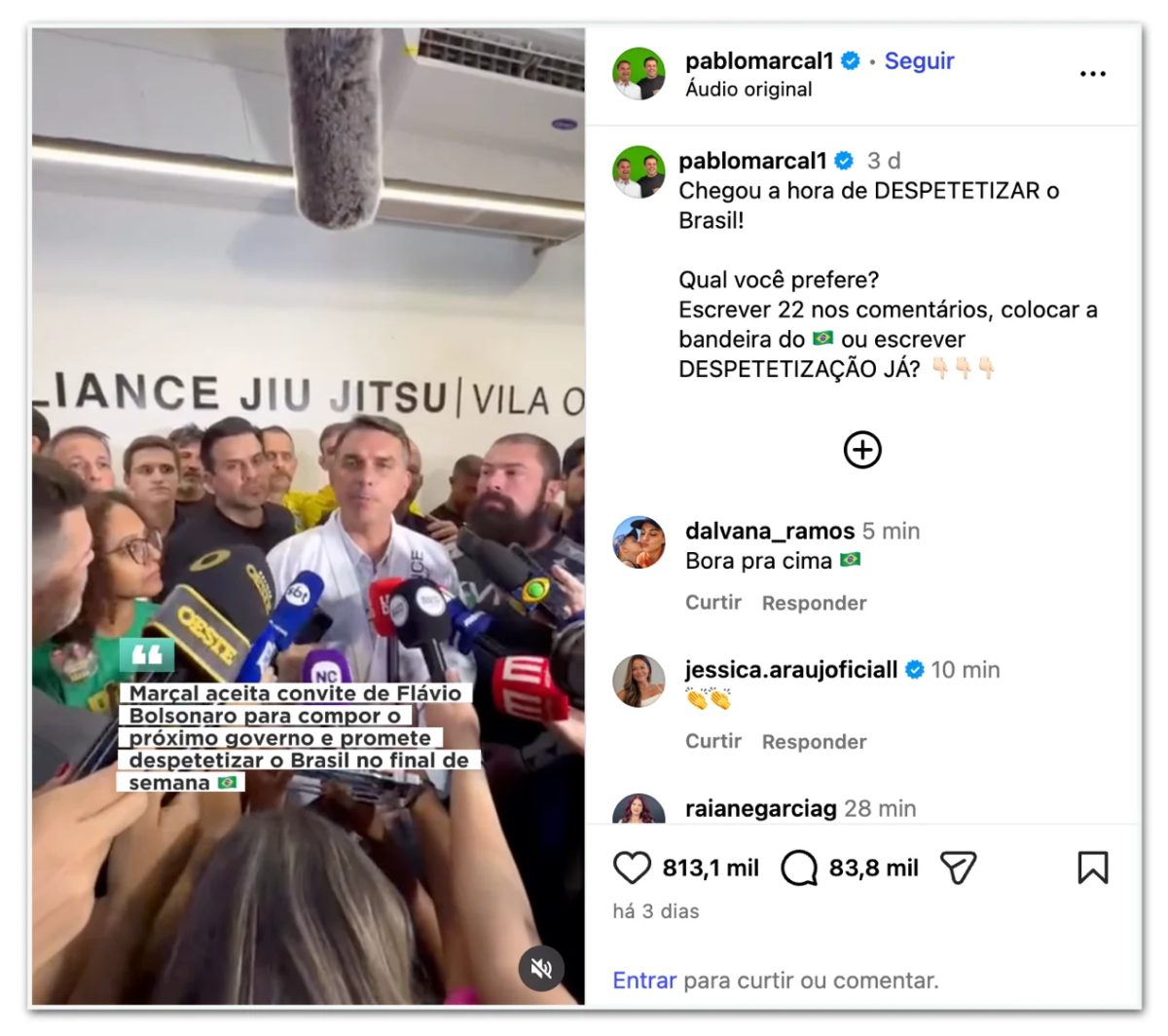 Marçal tem mais engajamento que Flávio após declarar apoio