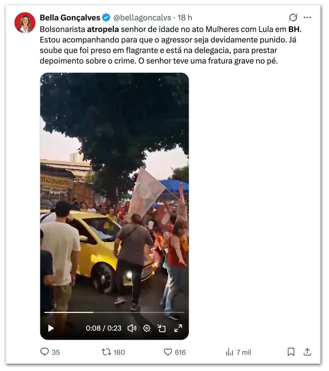 Motorista atropela idoso em ato pró-Lula em BH e é preso