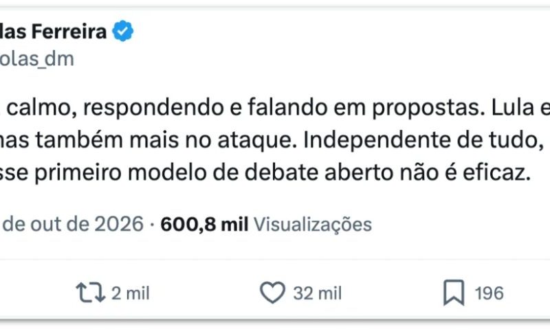 Nikolas Ferreira reprova modelo do primeiro debate do 2º turno