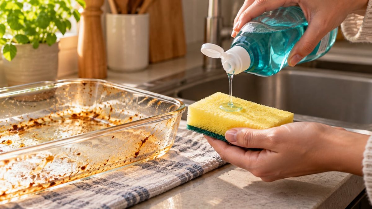 Os especialistas em limpeza concordam que, para remover a gordura da cozinha, não é necessário esfregar com força, mas sim passar água morna e algumas gotas de detergente antes que endureça