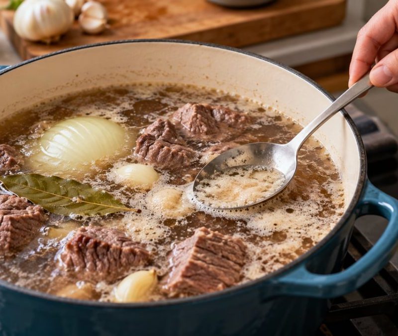 Para que o caldo do cozido esteja mais saboroso e não tenha gosto de ranço, despeje sempre a água da primeira fervura.