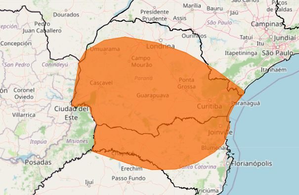 Paraná tem alerta laranja para tempestades com ventos de 100 km/h