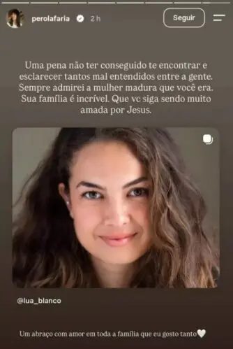 Luto e polêmica: homenagem de Pérola Faria a Lua Blanco divide a web