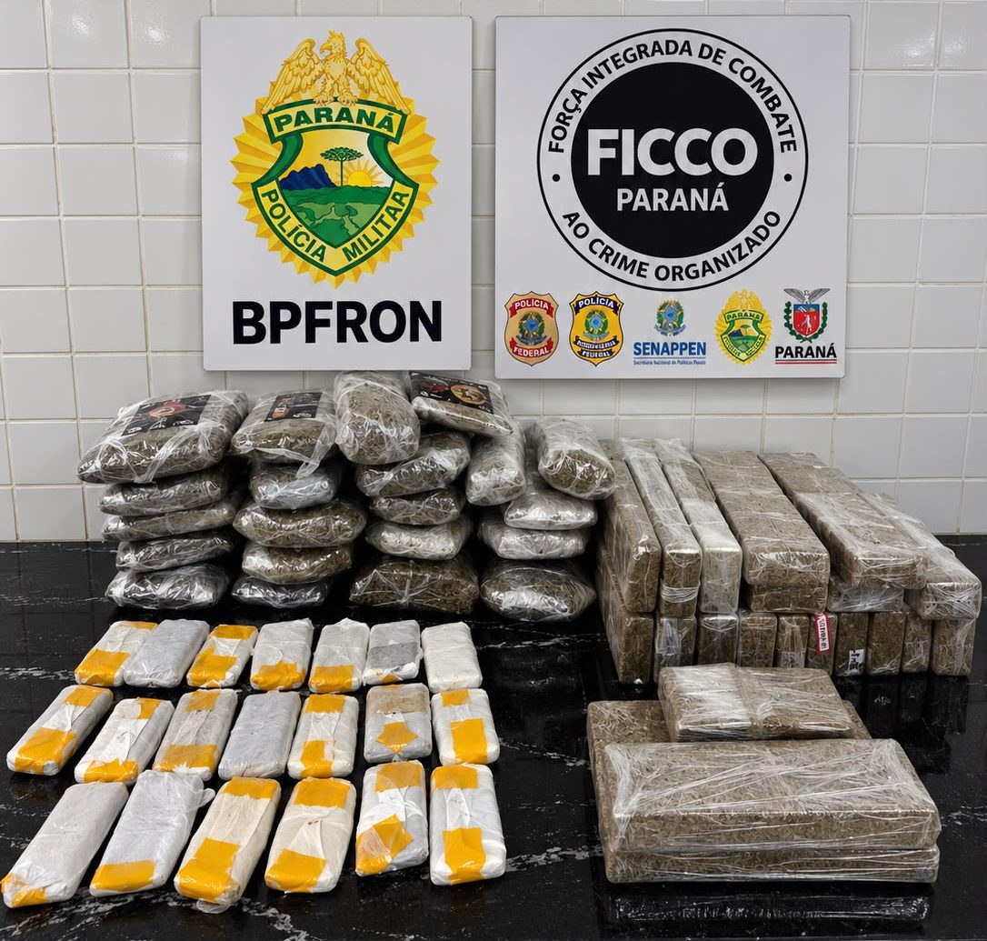 PMPR e FICCO apreendem mais de 22 quilos de drogas e prendem dois homens em Céu Azul