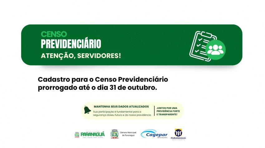 Prefeitura de Paranaguá prorroga o Censo Previdenciário até 31 de outubro