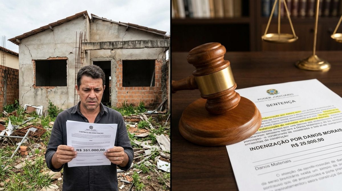 Proprietário contrata construção de casa por R$ 351 mil, paga mais de 93% do contrato e descobre 19 falhas na obra abandonada antes da conclusão; deixar uma residência inacabada e com problemas estruturais pode resultar em ressarcimento dos prejuízos e R$ 20 mil de indenização por danos morais