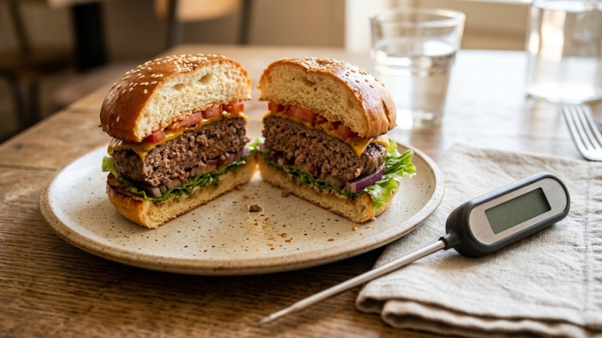 Servir hambúrguer caseiro ainda rosado por dentro como se fosse um bife malpassado parece equivalente, mas na Austrália a recomendação é cozinhar carnes moídas até pelo menos 75 °C no centro